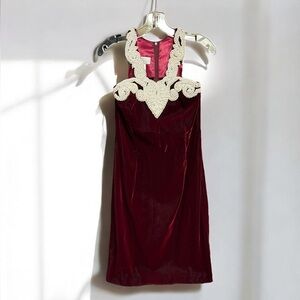 🌻VITNAGE Scott McClintock Maroon Red Pearl-Embellished Short Formal Dress 8P
